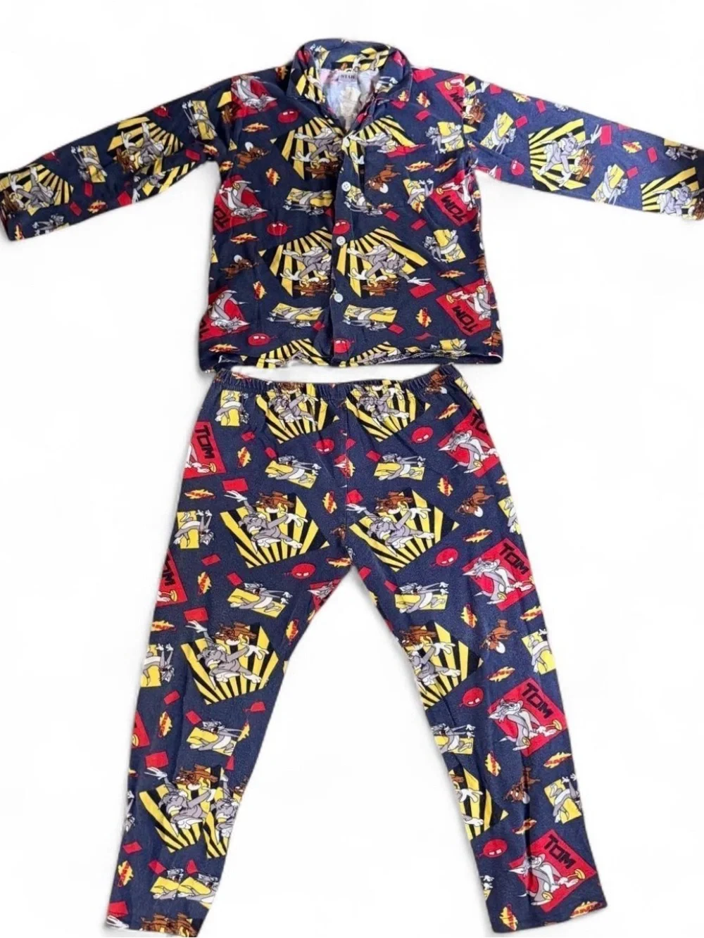 Vintage Kids Navy Cartoon Character Pajama Set - Unbranded